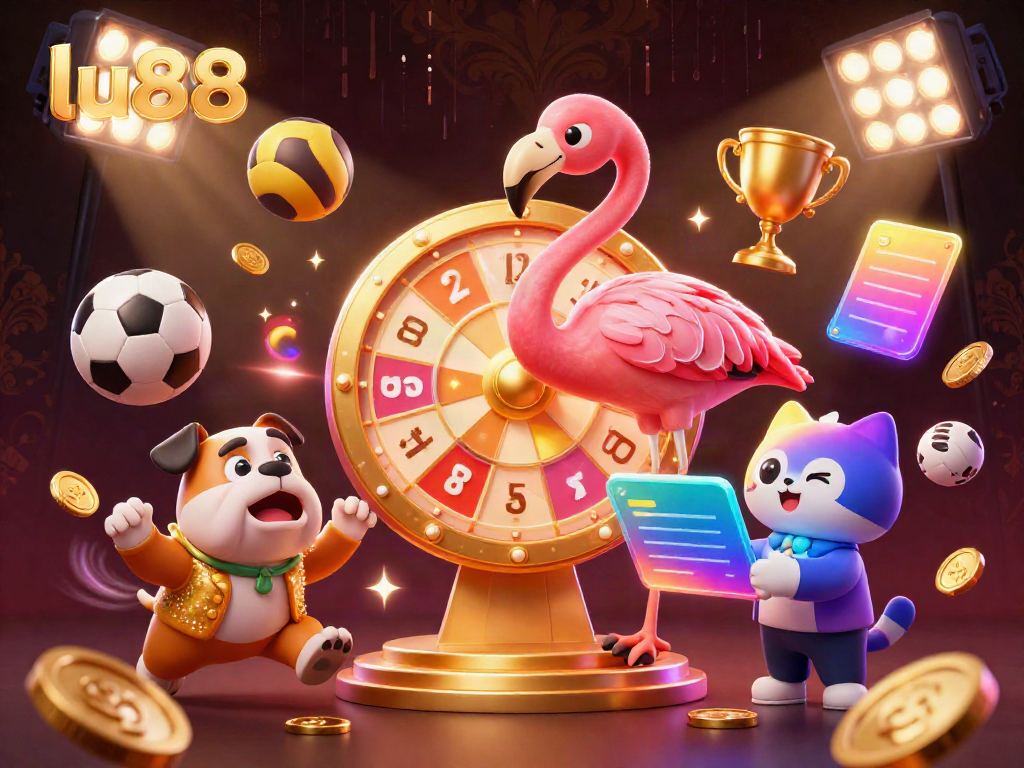 Experience thrilling wins with lu88 in this vibrant game show scene featuring lively characters and dynamic gambling elements.