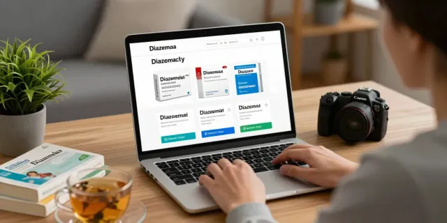 Diazepam for sale UK options shown in a cozy home office setting, highlighting an online pharmacy experience.