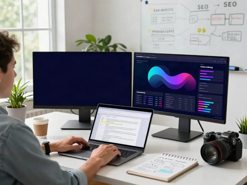 Optimizing instant indexing strategies in a modern content creation workspace with SEO analytics.