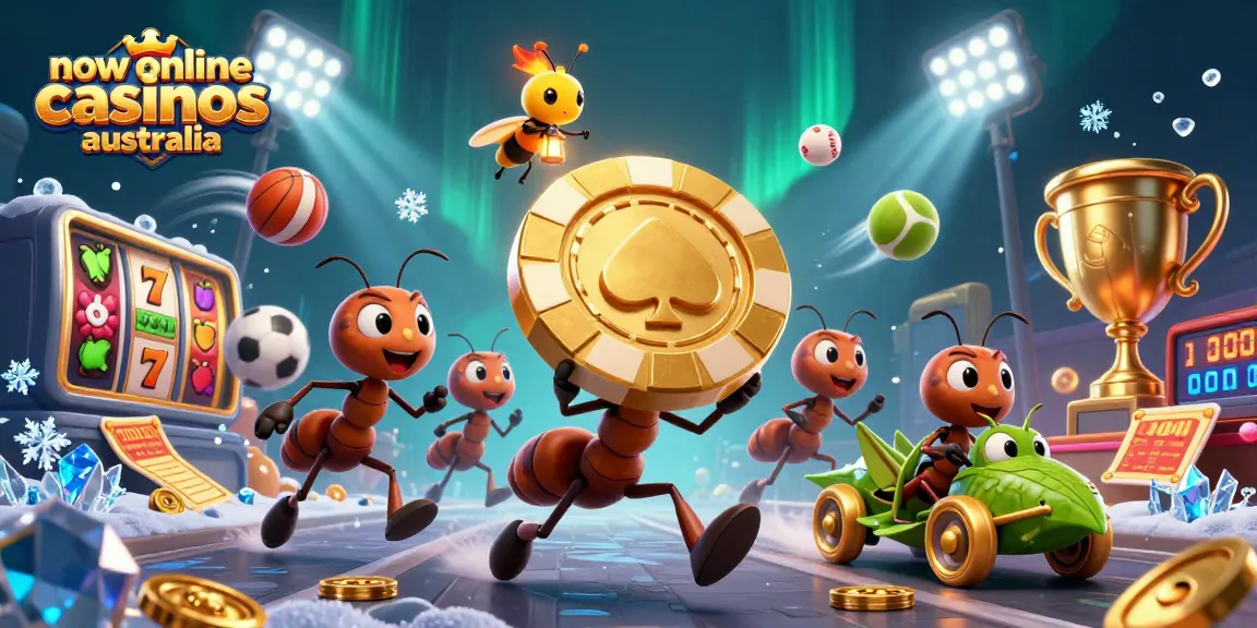 Experience the thrill of new online casinos Australia with ants heisting a giant poker chip.