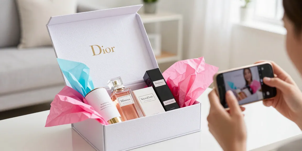 A delightful unboxing of Dior vanilla perfume samples, showcasing the best deals in e-commerce for fragrance lovers.