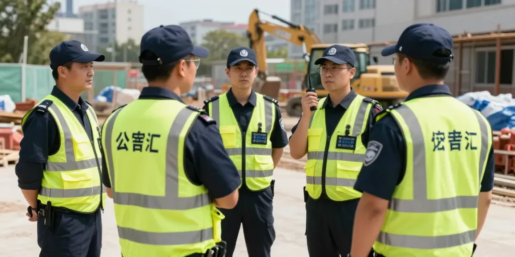 Construction Site Security personnel ensuring safety and professionalism for nearby businesses.