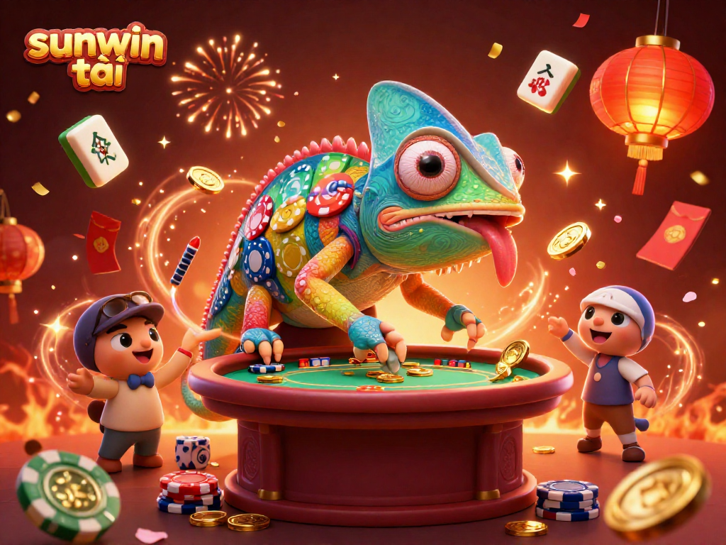 Engage in the vibrant world of casino gaming with sunwin tải, illuminated by floating riches and festive elements.