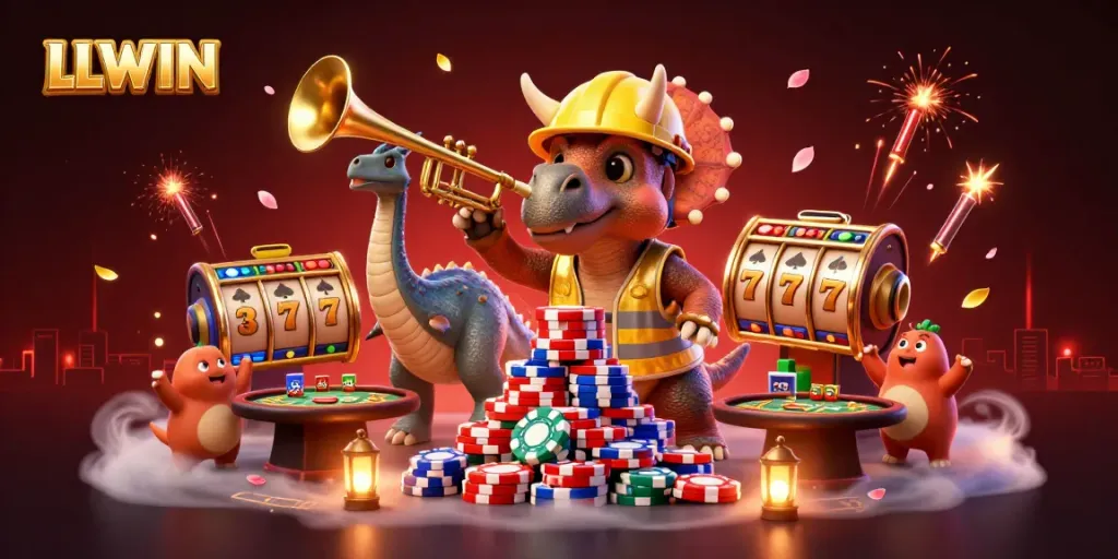 Win big at LLWIN with our engaging gaming illustration featuring fun casino characters.