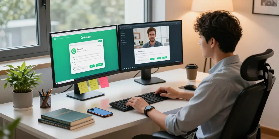 Engaging with WhatsApp電腦版 in a sleek, modern workspace highlighting productivity and communication.