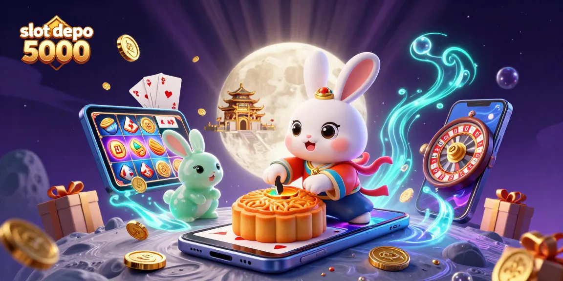 Experience the excitement of slot depo 5000 with an immersive digital casino scene filled with vibrant game elements.